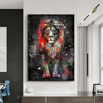 

Abstract Colorful Lion Canvas Paintings on The Wall Art Posters and Prints Modern Animals Wall Cuadros Pictures Home Decoration