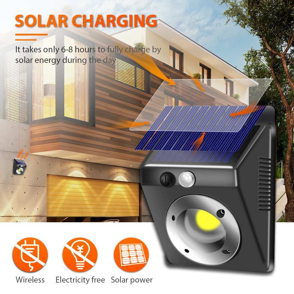 IngHoo COB Solar Light PIR Motion Sensor Outdoor Waterproof IP65 Lighting Decorative Street Light Security Wireless Wall Light