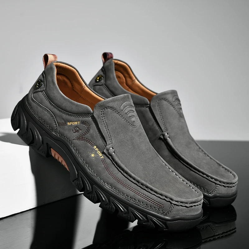 Manlootai Genuine Leather Men Casual Shoes Sneakers High Quality Mens Loafers Cowhide Breathable Driving Shoes Plus Size 38-45