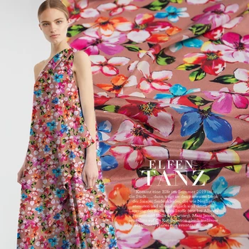 

Spring Summer New 140cm Wide 18Momme 100%silk Brand Printed Crepe Fabric for Dress Real Silk Cloth Diy Sewing Free Shipping Sale