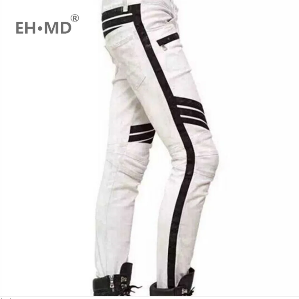 EH-MD®Новинка, мужские джинсы, черные и белые, складные, большие, европейские и американские, на молнии, декоративные, джинсы, узкие, подходят