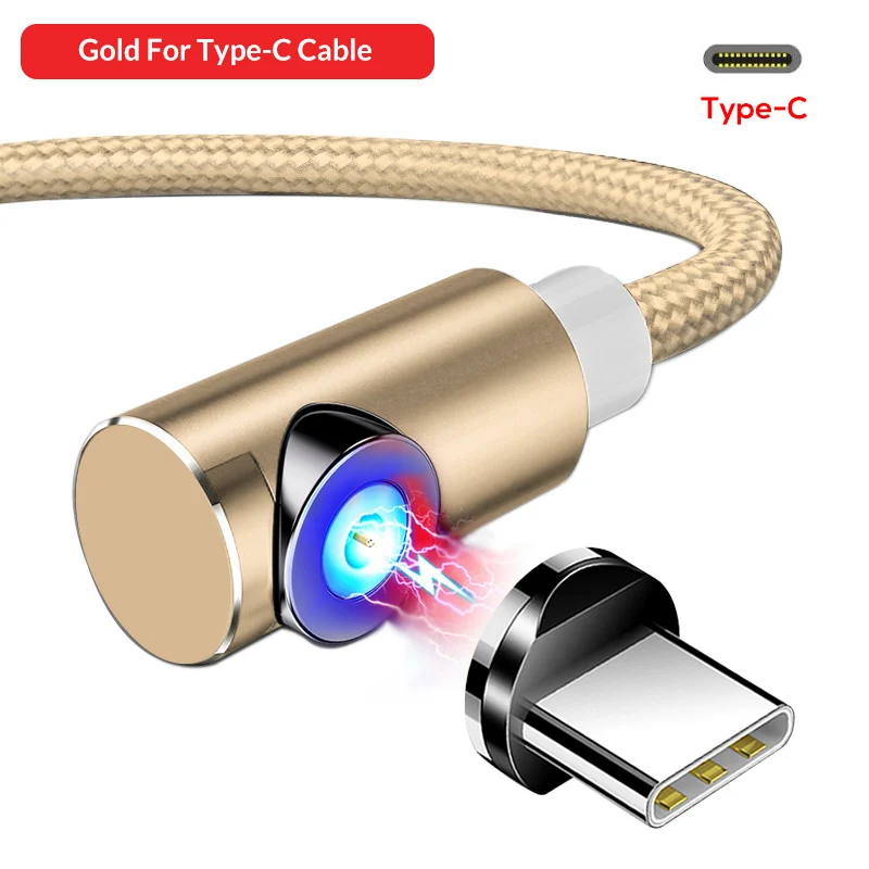 TOPK Магнитный usb кабель для зарядки Micro USB кабель для iPhone samsung huawei usb type C Магнитный зарядный кабель кабели для мобильных телефонов - Color: For Type C Gold