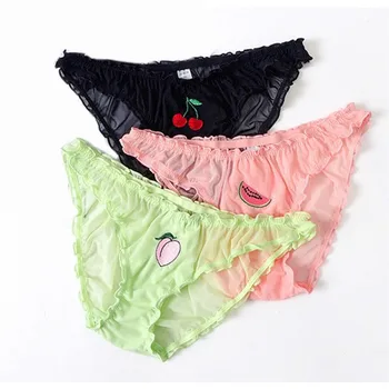 

Women Sexy Lace Lingerie Temptation Low-waist Panties Fruit Ins Embroidery Transparent Briefs Seamless Sweet Underwear