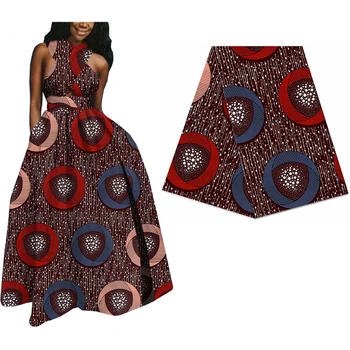 

Red African Ankara Printed Real Wax Fabric For Party Dress Cotton 6Yards Nigerian Veritable Wax Fabric Sewing Batik Fabric