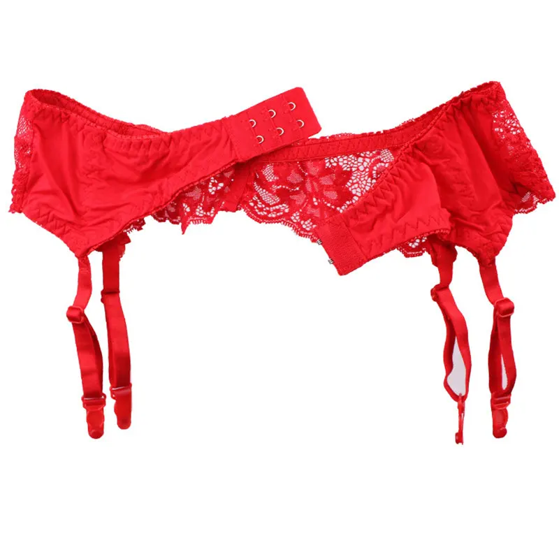Сексуальное женское нижнее белье размера плюс, Красные кружевные подвязки, пояс на талии, регулируемые двубортные подтяжки для чулок