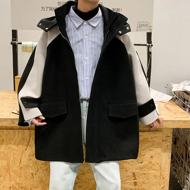 

Winter Thick Woolen Coat Men's Warmth And Fashion Casual Hooded Woolen Coat Men Korean Oversize Long Woolen Coat Mens Overcoat