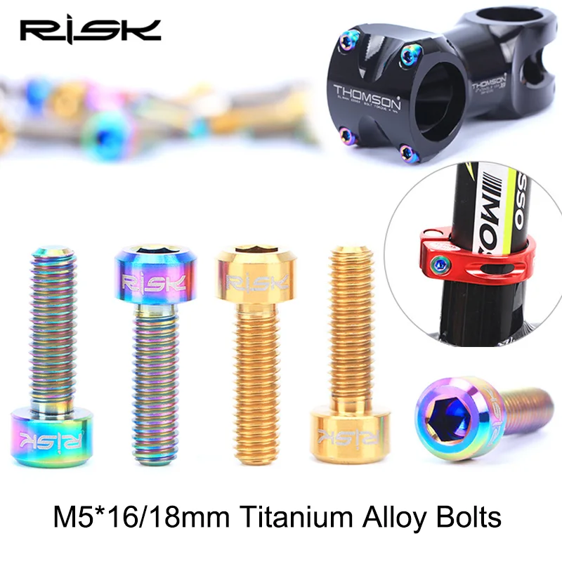 Risk 6 Pcs Titanium Alloy Bicycle Stem Fixing Bolt M5*16mm/M5*18mm MTB Road Bike Screws Ultralight Cycling Handlebar | Спорт и