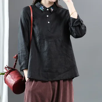 

[EWQ] 2020 Spring Autumn New Pattern Lapel Long Sleeve Single Breasted Vintage Shirt Women Blouse Fashion Tide AK28901