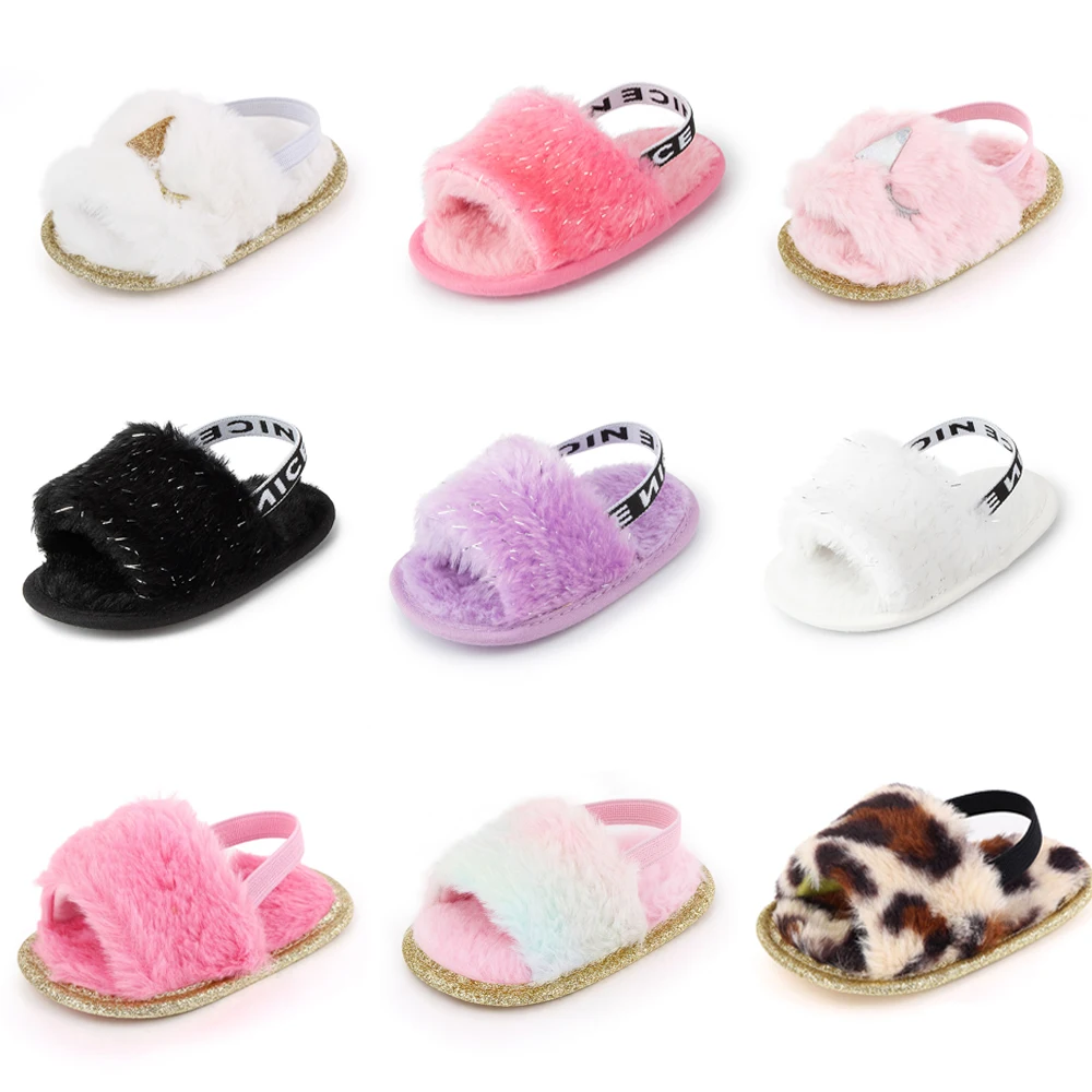 Nuevo caliente Bebé Zapatos de niñas pelusa bebé púrpura zapatillas recién nacido Niño niña antideslizantes de fondo suave caminantes primer bebé de cuna Zapatos