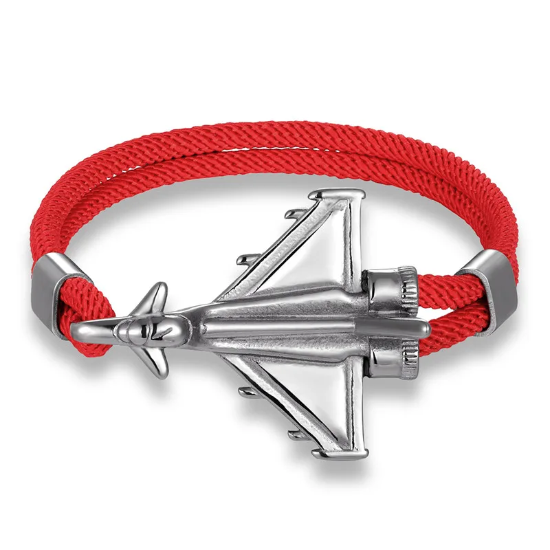 Red D Пары из нержавеющей стали, реактивный боец, браслеты, красочные Милана веревка, самолет, якорь, браслет, мужские ювелирные изделия ручной работы, femme pulseras - Окраска металла: Red D