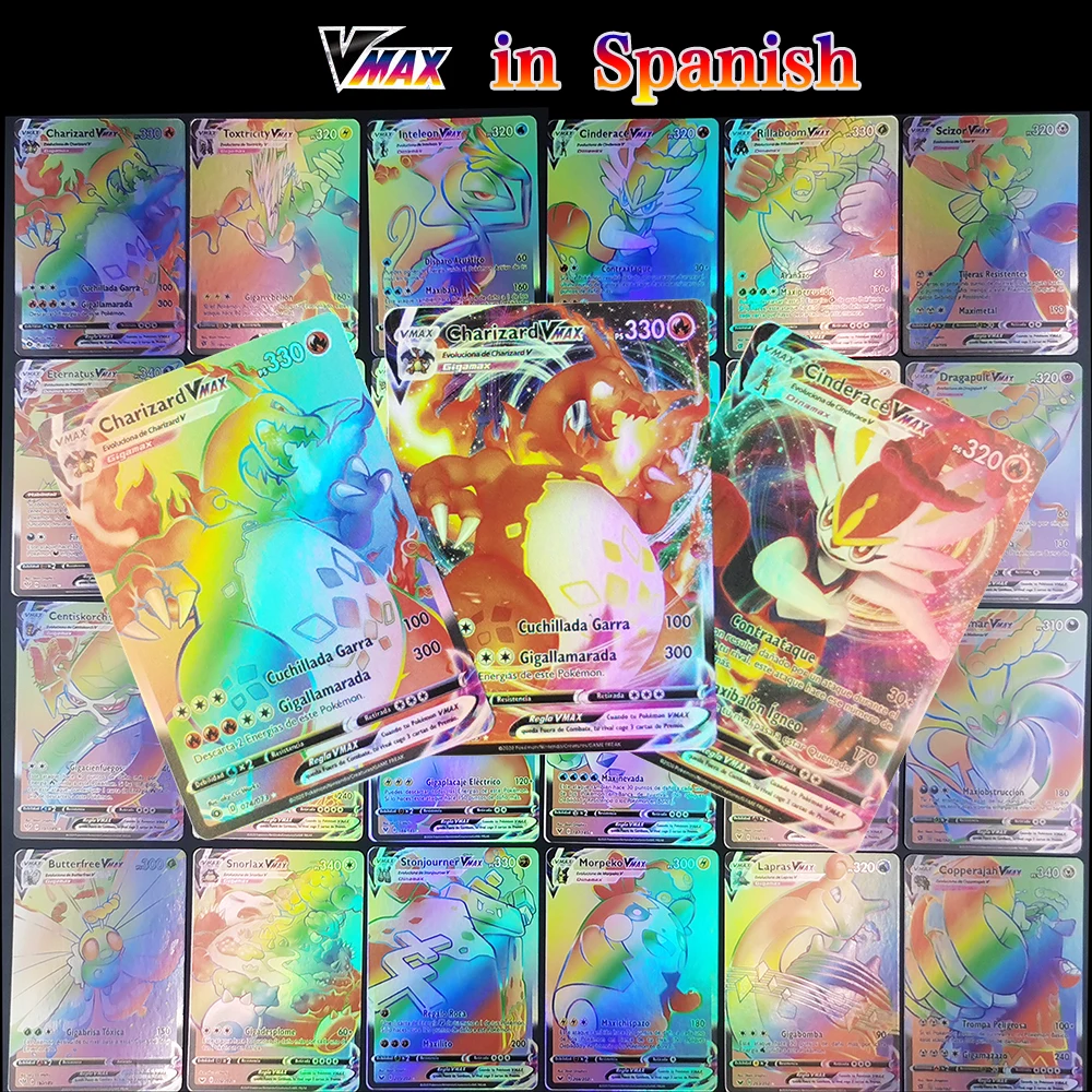 Cartas de Pokémon en Español para niños, juguete de cartas holográficas VMAX, Español, 2021