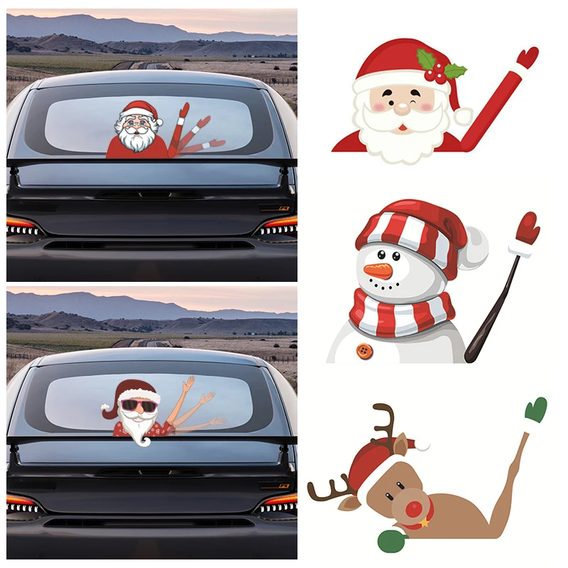 

Waving Santa Claus Car Sticker Christmas Auto Decoration Car Wiper Stickers Window Wiper Decals Rear Windshield Decor New Year