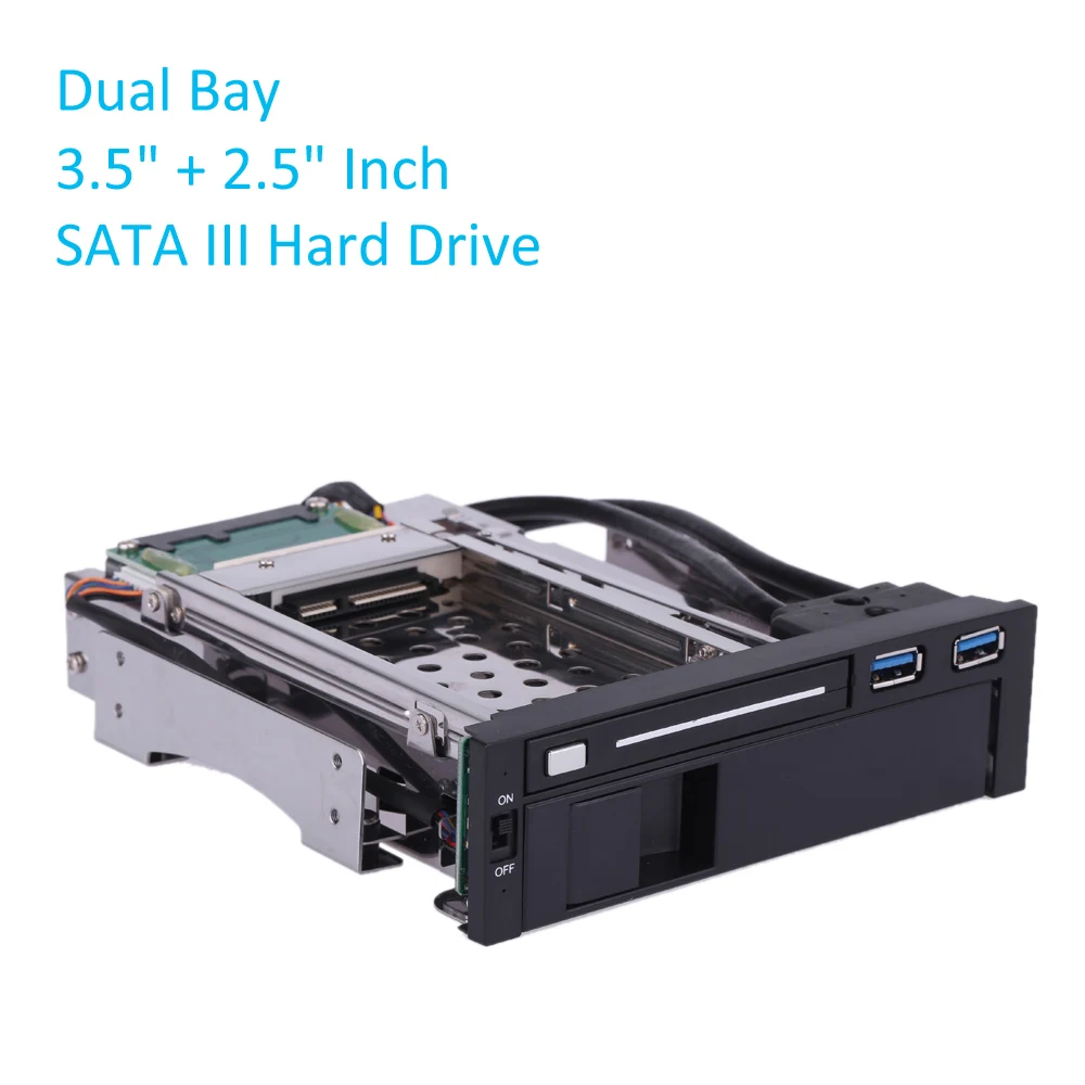 Dual Bay Puerto USB 3,0 disco duro SATA III HDD y SSD bandeja Caddy bandeja interna móvil Rack Docking Station 3,5 + 2,5 pulgadas
