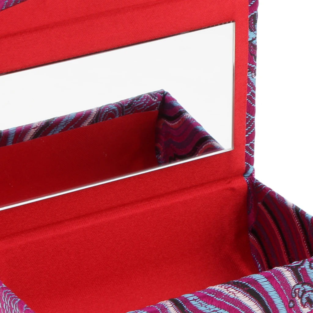 Retro Brocade Embroidered Chinese National Costume Design Lipstick Jewelry Case Holder Box With Mirror- Holds 2 Lipsticks