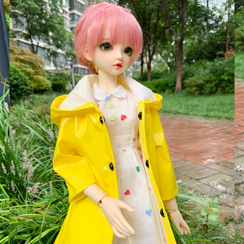 

Doll clothes 1/3 BJD raincoat cute yellow kindergarten raincoat jacket + dress for 1/3 BJD doll accessories