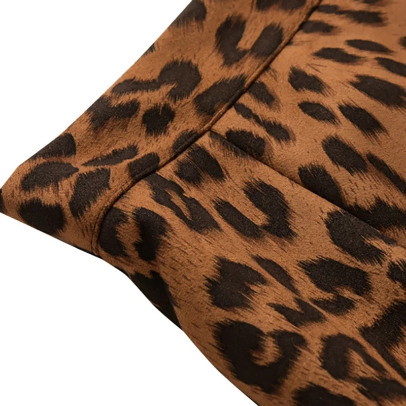Осенняя и зимняя замшевая юбка с высокой талией, сумка на бедрах, леопардовая юбка средней длины, модная юбка с глубоким леопардовым принтом