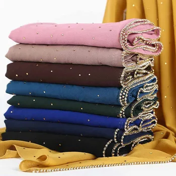 

New High-quality Pearl Chiffon Diamond Headscarf 70*180 Spring and Summer Long Muslim Ladies Hijab Scarf