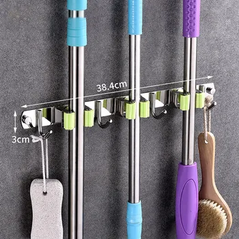 

Mop Holder Wall Mount 304 Stainless Steel Wall Mounted Storage Organize Hanger Mop Hook Racks Kitchen Bathroom Organizer Holder