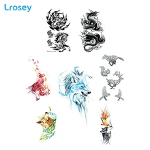7 шт., водостойкие тату-Стикеры с волком, животные, татуировки для боди-арта для мужчин и женщин, поддельные Водные Переводные модные временные наклейки с драконом