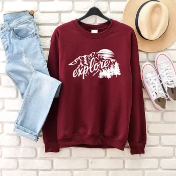 

Explore Shirt Mountains Adventure sweatshirt women fashion graphic women fashion unisex funny pure cotton vintage tops- L463