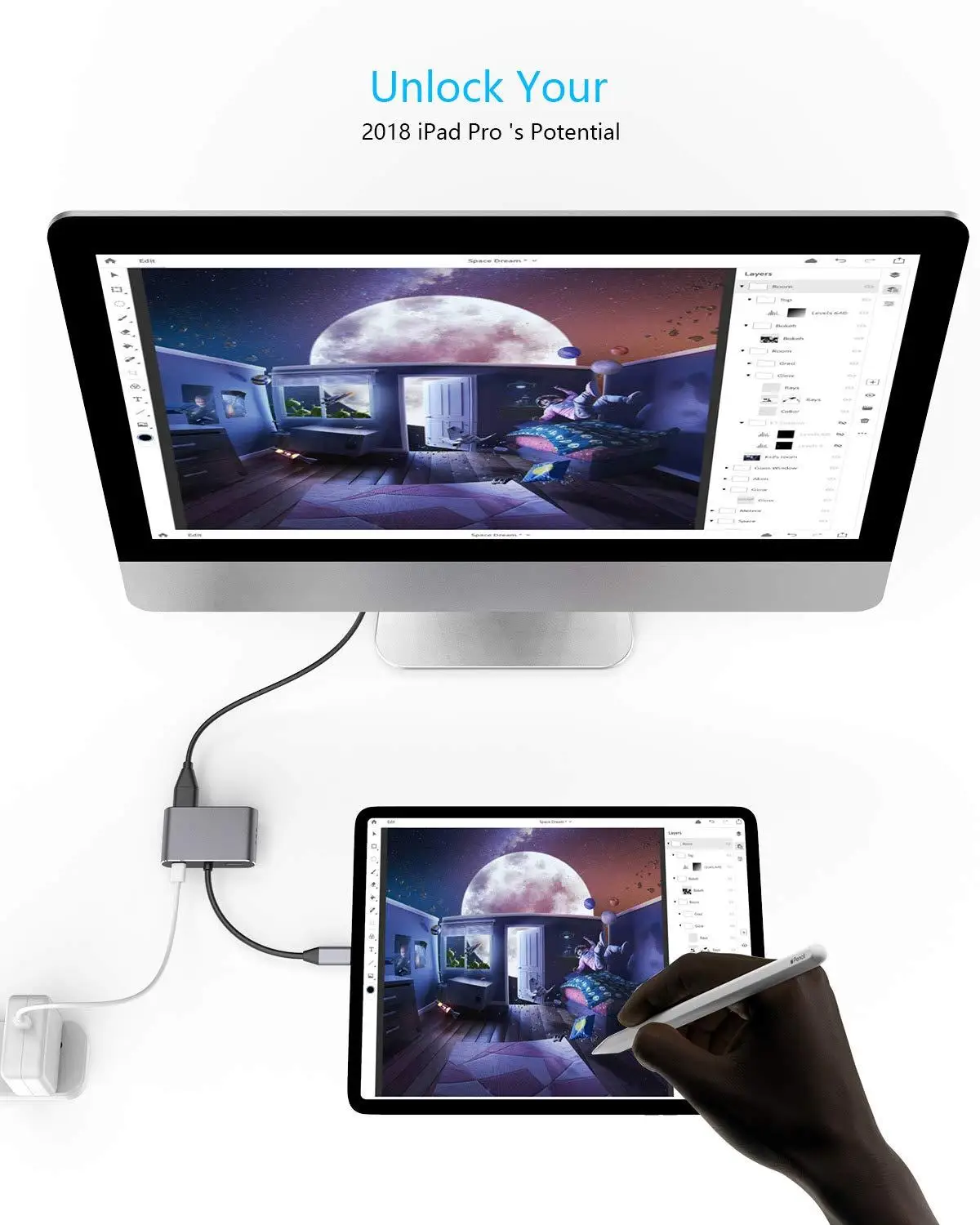 Тип C к HDMI VGA адаптер USB C концентратор с 4K HDMI 1080P VGA USB 3,0 PD Зарядка 2 экрана такой же дисплей для MacBook Pro больше