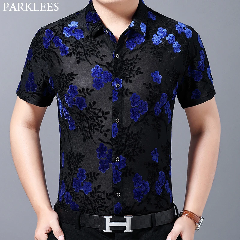 Royal Blue Floral Embroidery Velvet 