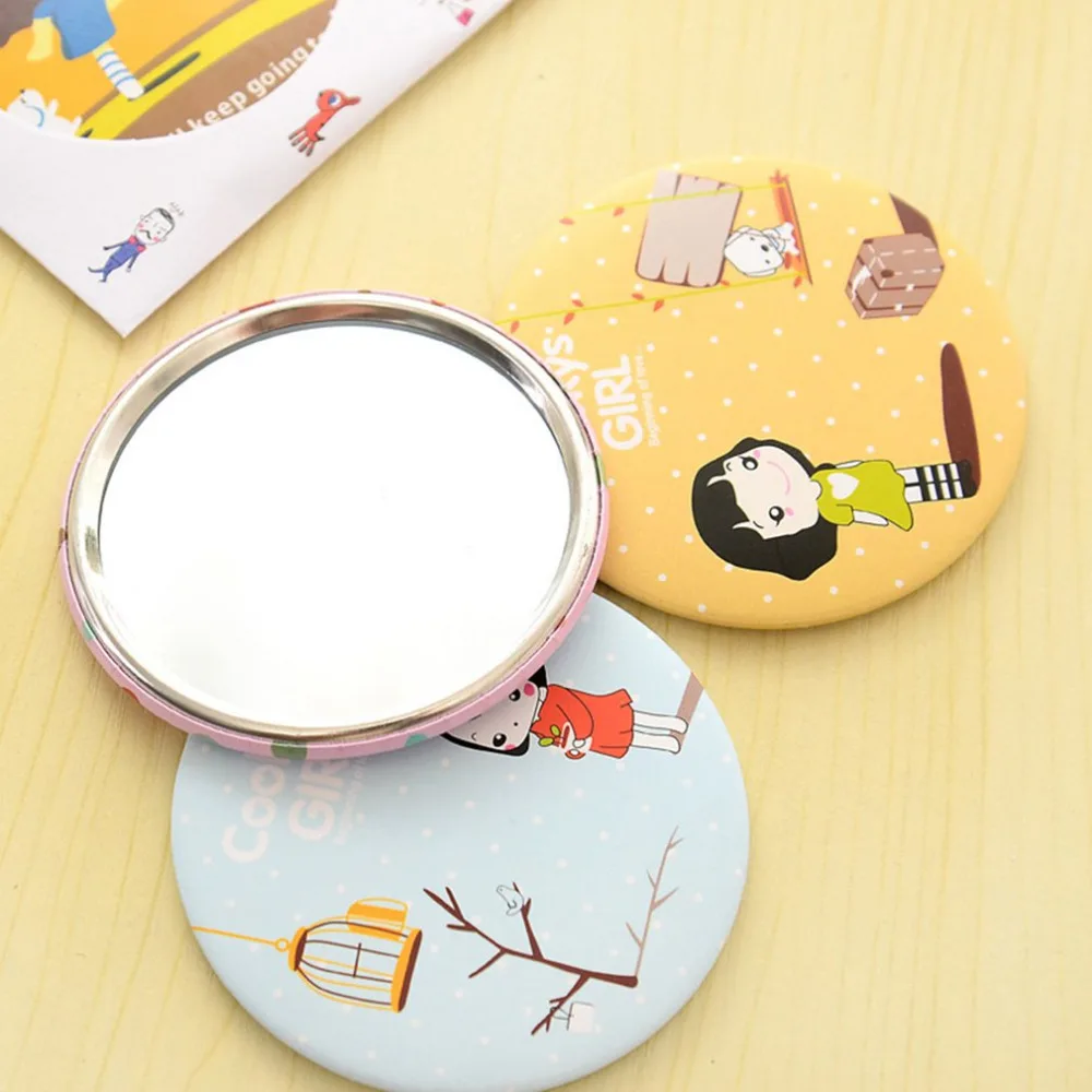 

Portable Size Lovely Cartoon Design Makeup Mirror Compact Round Shape Shatter-Proof Make up Mini Beauty Mirror