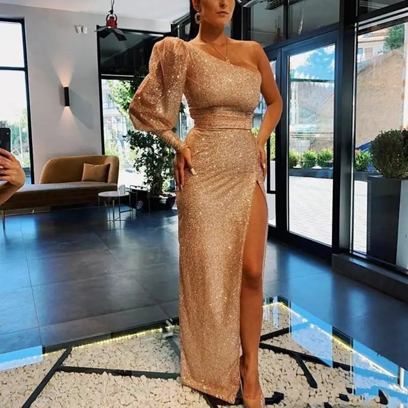 Gold Sequins Dresses Women Party Gowns 