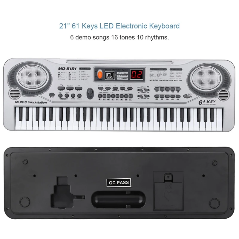 61-клавишная клавиатура фортепиано светодиодный инструмент клавиатуры 21-дюймового музыкального образования вкладыш двухрядного электронного фортепиано детей начинающих электр