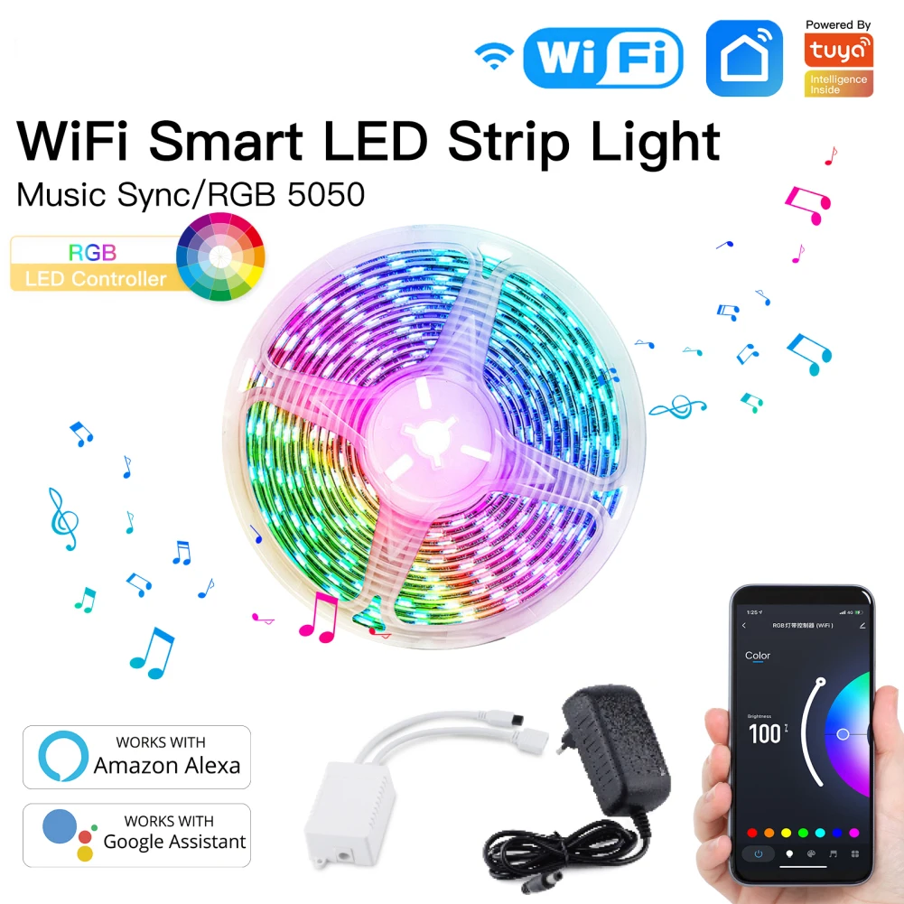 TUYA Smart LED Strip Lights WiFi RGB LED Light Strip 5050 Work With Alexa  Google Voice Remote Control Color Changing LED Strip|Smart Remote Control|  - AliExpress