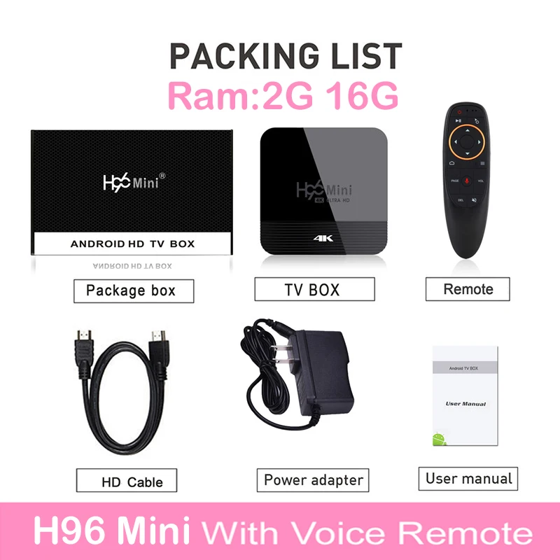 Четырехъядерный 5G Wifi 4k Smart Android 9,0 ТВ приставка RK3228A Google голосовой помощник BT4.0 Netflix Youtube Miracast H96 Mini 2 Гб 16 Гб 8G - Цвет: Voice 2GB 16GB