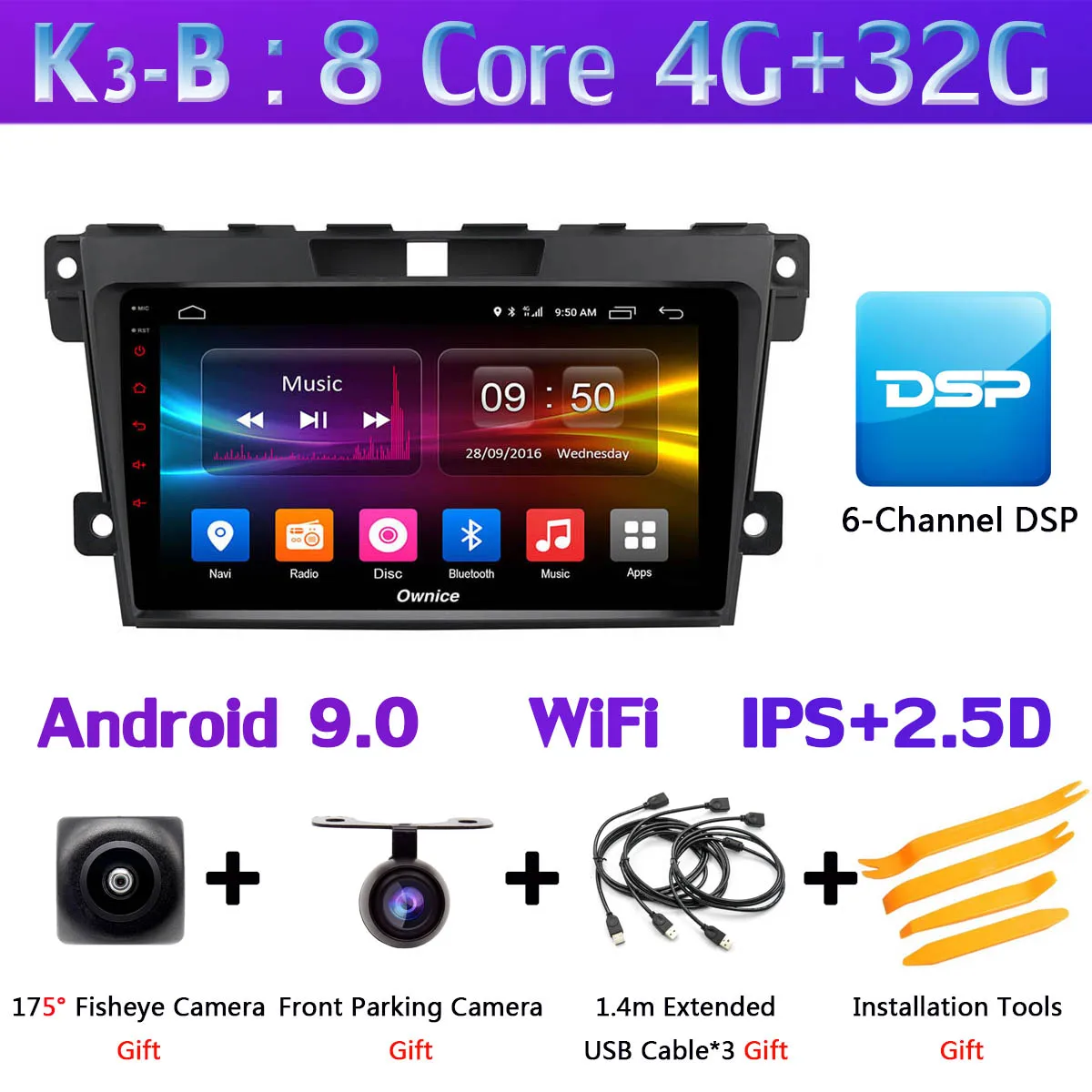 360 ° панорамная камера 4G Android 9,0 4G+ 64G SPDIF DSP CarPlay автомобильный мультимидийный Навигатор Радио плеер для Mazda CX7 CX 7 CX-7 2008 - Цвет: K3-B