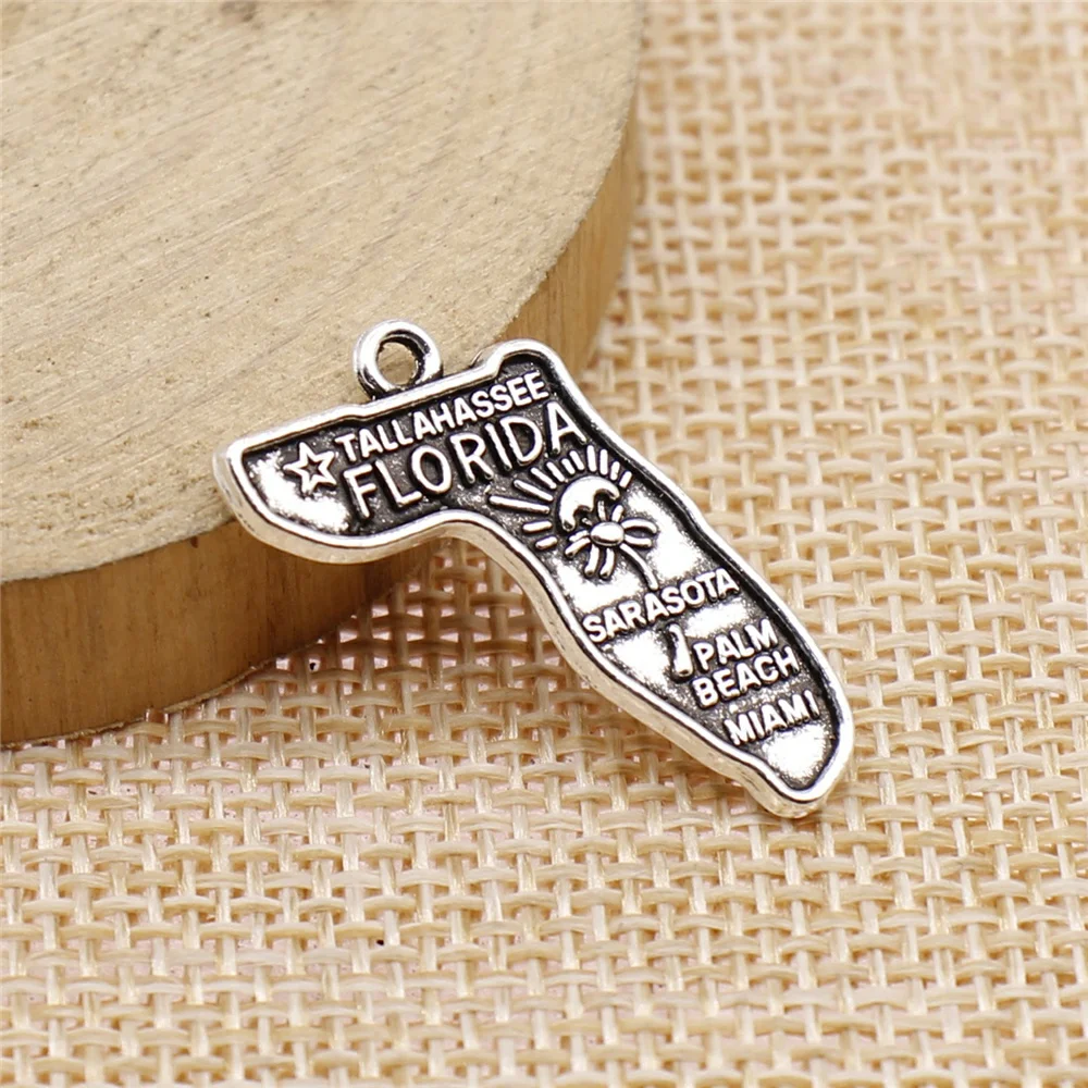 Wecharms 5pcs 21x26mm Jewelry Making DIY Handmade Craft Charms Antique Silver Color Florida Map Pendant | Украшения и аксессуары