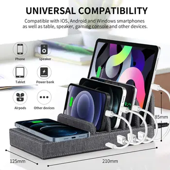 

Lecone Charging Stand 4 Ports Simultaneous Charging Qi 5 with Wireless Charger Storage Fabric Desktop Charging Holder