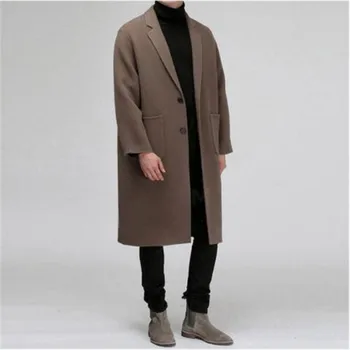 

Autumn Long Coat Male New Fashion Casual Thick Lamb Wool Blends Loose Warm Single Breasted Windbreaker Winter Jacket For Men
