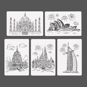 

5pcs/set Tower Sailboat Drawing Template Stencil Painting Embossing Scrapbooking Album Drawing Template