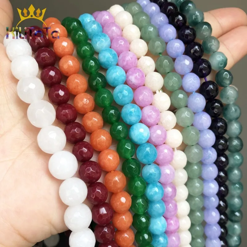 

Natural Faceted Chalcedony Jades Stone Beads Colorful Round Spacer Beads For Jewelry Making DIY Bracelet Ear Studs Accessories