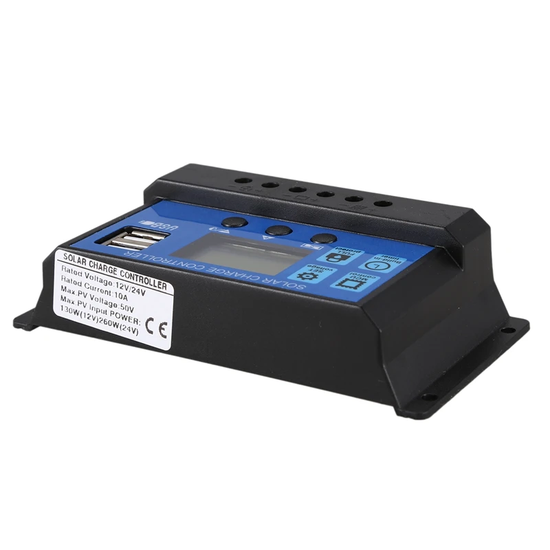 10A 12V 24V Автоматическая Работа ШИМ Солнечный контроллер заряда с ЖК-дисплеем Dual USB 5V Выход солнечная батарея для телефона зарядное устройство