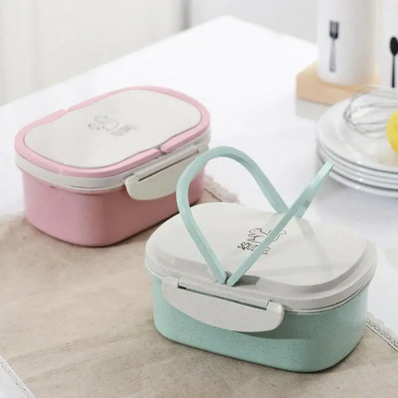 

Japanese Style Leak Proof Microwave School Children Bento Lunch Box With Handle Food Container Double Layer Wheat Straw Portable