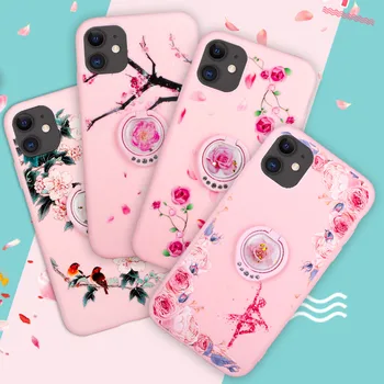 

10pcs/lot Flower Soft Silicone 360 Rotating Finger Ring Phone Case For IPhone 11 Pro Max XR XS Max 6 6S 7 8 Plus TPU Cover