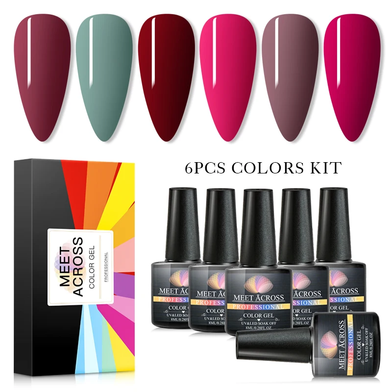 MEET ACROSS Nail Gel Polish UV LED Gel Varnish For Finger Design Soak Off Gel Lacquer Set Long-Lasting Gellak Nail Manicure Tool