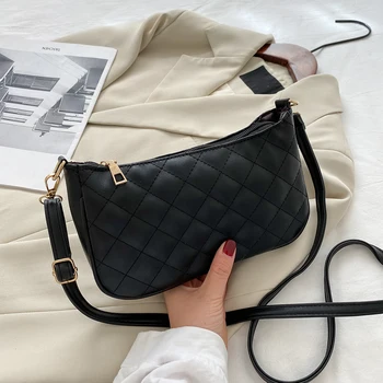 

Fashion Lattice Pattern Messenger Bag Women Solid Color PU Leather Zipper Purse Female Shoulder Crossbody Bags