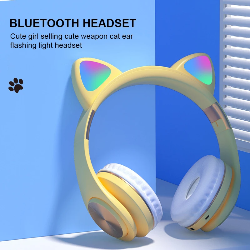 RGB flash light cute cat ear wireless headphones noise reduction headset Bluetooth childrens headset with microphone for phone
