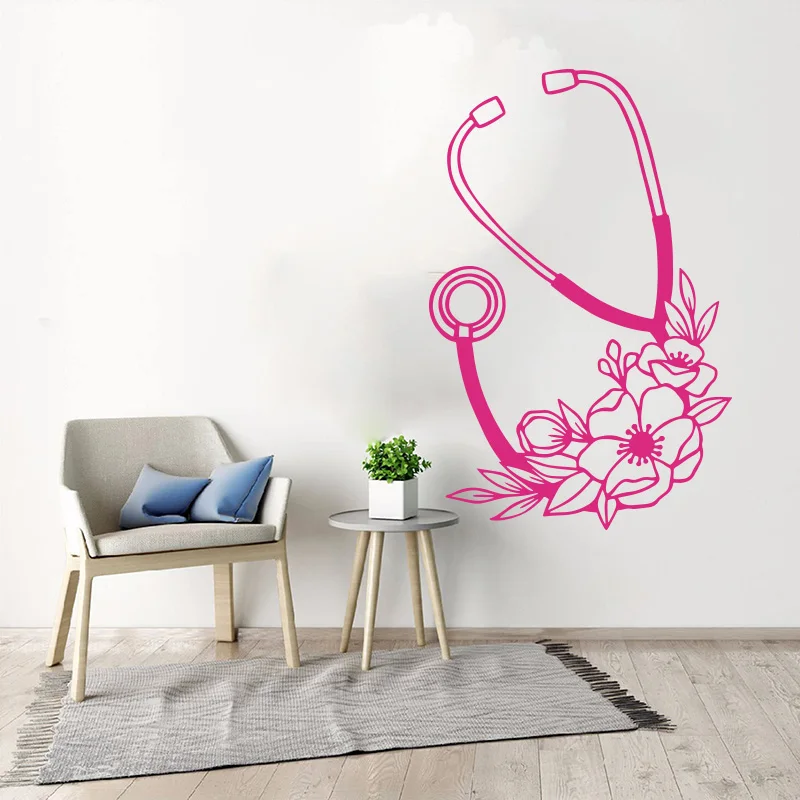 Stethoscope Floral  Nurse Wall Sticker Hospital Doctors Stethoscope Medical Wall Decal Vinyl Decor (2)