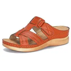 Brown D Dropshipping Leather Wedges Shoes Women Flat Heels Sandals Casual Summer Shoes Flip Flop Femme Platform Sandals - Цвет: Brown D