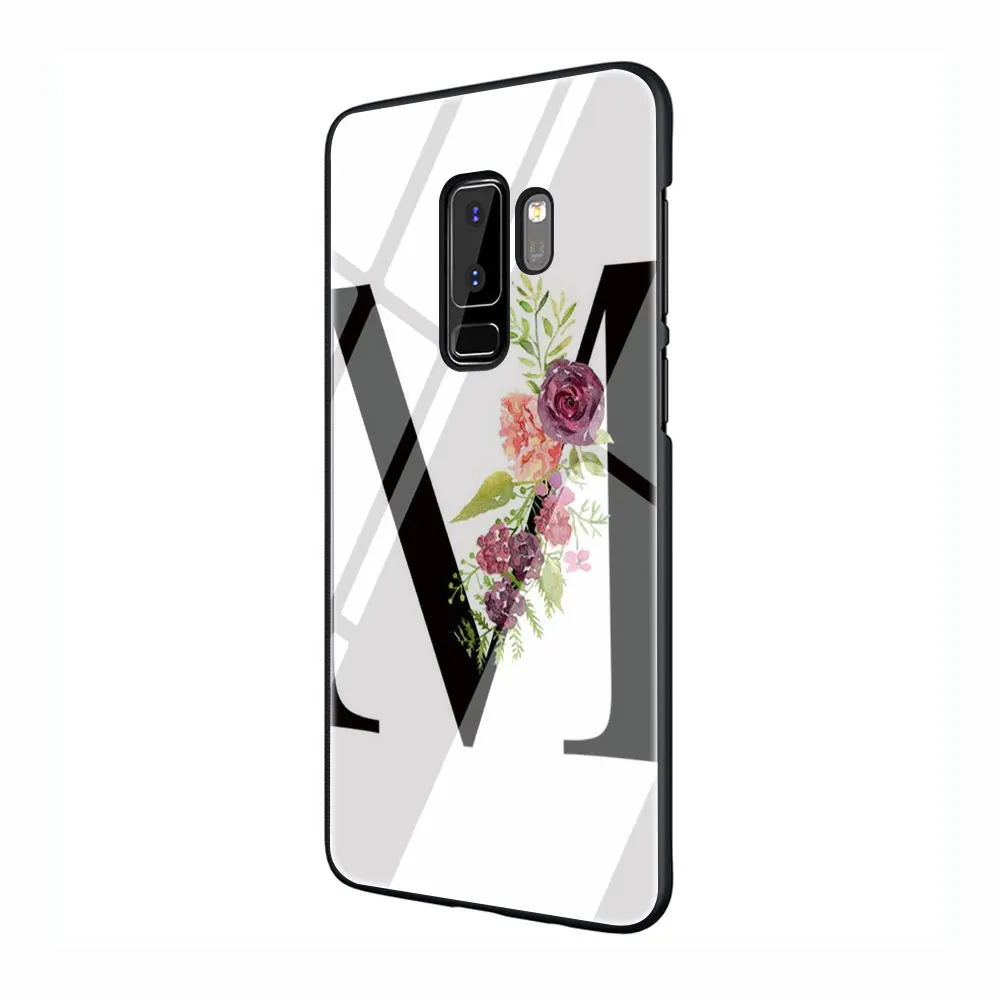 Чехол из закаленного стекла с буквенным алфавитом и цветочным принтом для Galaxy S7 Note 8, 9, 10 Plus, A10, 20, 30, 40, 50, 60, 70 - Цвет: G3