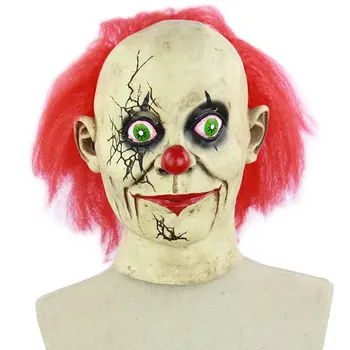 

Horror Scary Clown Mask with Red Hair Latex Full Face Halloween Costume Props
