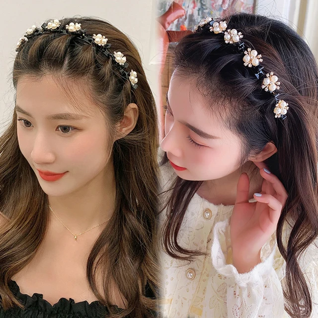 Double Layer Bands Clip Hairbands Fashion Plastic Braided Headband Punk New Knitting Womens Headwear Hair Accessories Pearl 2