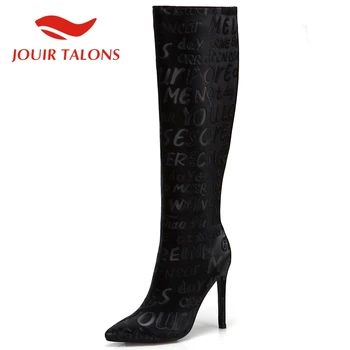 

JOUIR TALONS Short Plush Keep warm Knee High Female Boots Mixed Color Letter Pointed Toe Thin Heels 11 cm Sexy Party women shoes