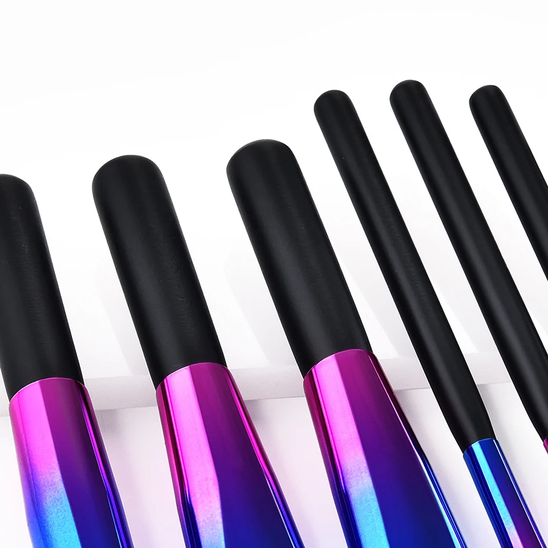 LR Portable 7 makeup brushes set of brushes loose powder Eye shadow Bright tube Blue wooden handle makeup tools Beauty For lady